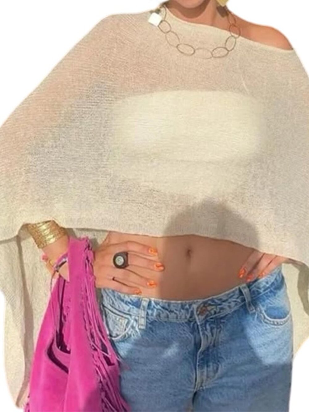 Y2K Sheer Poncho Top for Women - Lightweight Mesh Cover Up in Light Yellow
